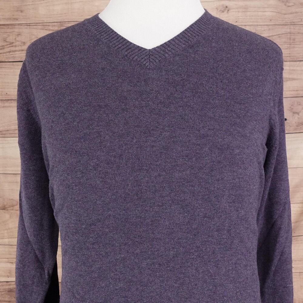 Banana Republic Sweater Mens Large Dark Purple V Neck 100% Cotton Knit‎ Pullover